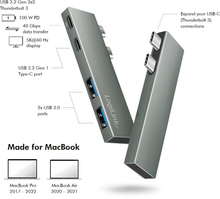 Immagine prodotto LogiLink Docking station USB 3.2 Gen2x2, 4 porte, PD, argento (USB-C, 4 porte)