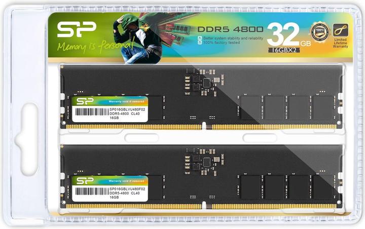 Actual product image Silicon Power Main memory DDR5 32 GB (2 x 16 GB) 4800 MHz CL40 1.1 V (2 x 16GB, 4800 MHz, DDR5 RAM, U-DIMM)