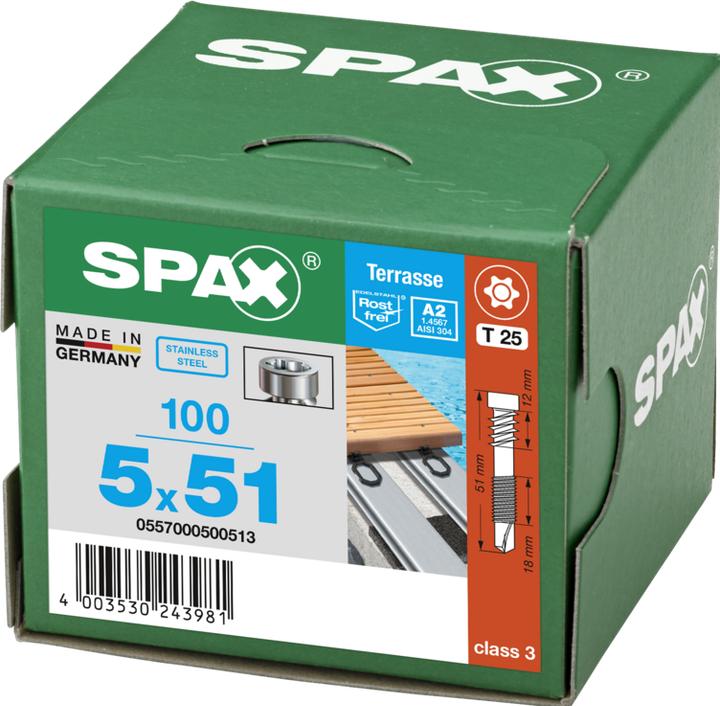 Productafbeelding Spax Vlonderschroef Alu 5,0 x 51 mm 100 st. Roestvrij staal A2 ( 0557000500513 ) Bevestigingsdraad (100 Schroeven per stuk)