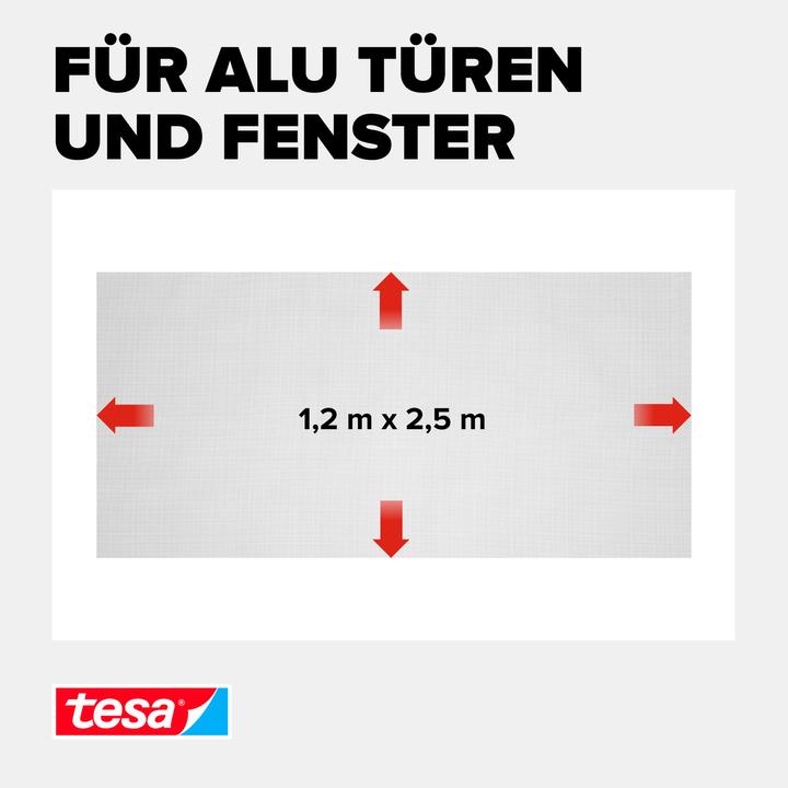 Produktbild tesa Insektenschutz Alu COMFORT Ersatzrolle aus Fiberglas-Gewebe, für Fenster & Türen, ohne Bohren (120 x 250 cm)