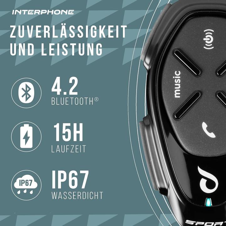 Actual product image Interphone Single Helmet Intercom with HD HiFi Audio, 1 km Range, 20-Hour Battery, GPS, and Voice Commands (Set of 1)