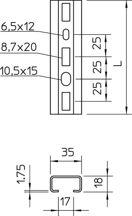 Produktbild OBO Bettermann Profilschiene CMS3518P0800FS 800x35x18 gelocht