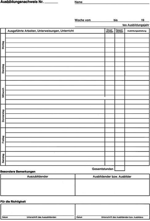 Valori nutrizionali e ingredienti Brunnen Libretto di report Registro di formazione giornaliero DIN A4 80g/m² 28 fogli (28 x)