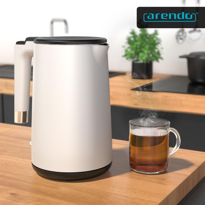 Produktbild Arendo Wasserkocher 1,5 L, Edelstahl, Doppelwand-Design, 360° Controller, weiss matt, 2000 W, Teekocher (1.50 l)