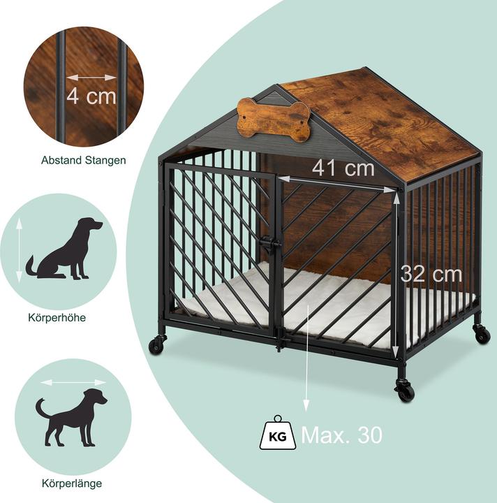 Productafbeelding Relaxdays Hundekäfig für Zuhause mit Rollen (Hondenkennel)