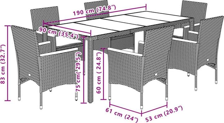 Produktbild vidaXL Garten Essgruppe (190 x 90 x 75 cm)