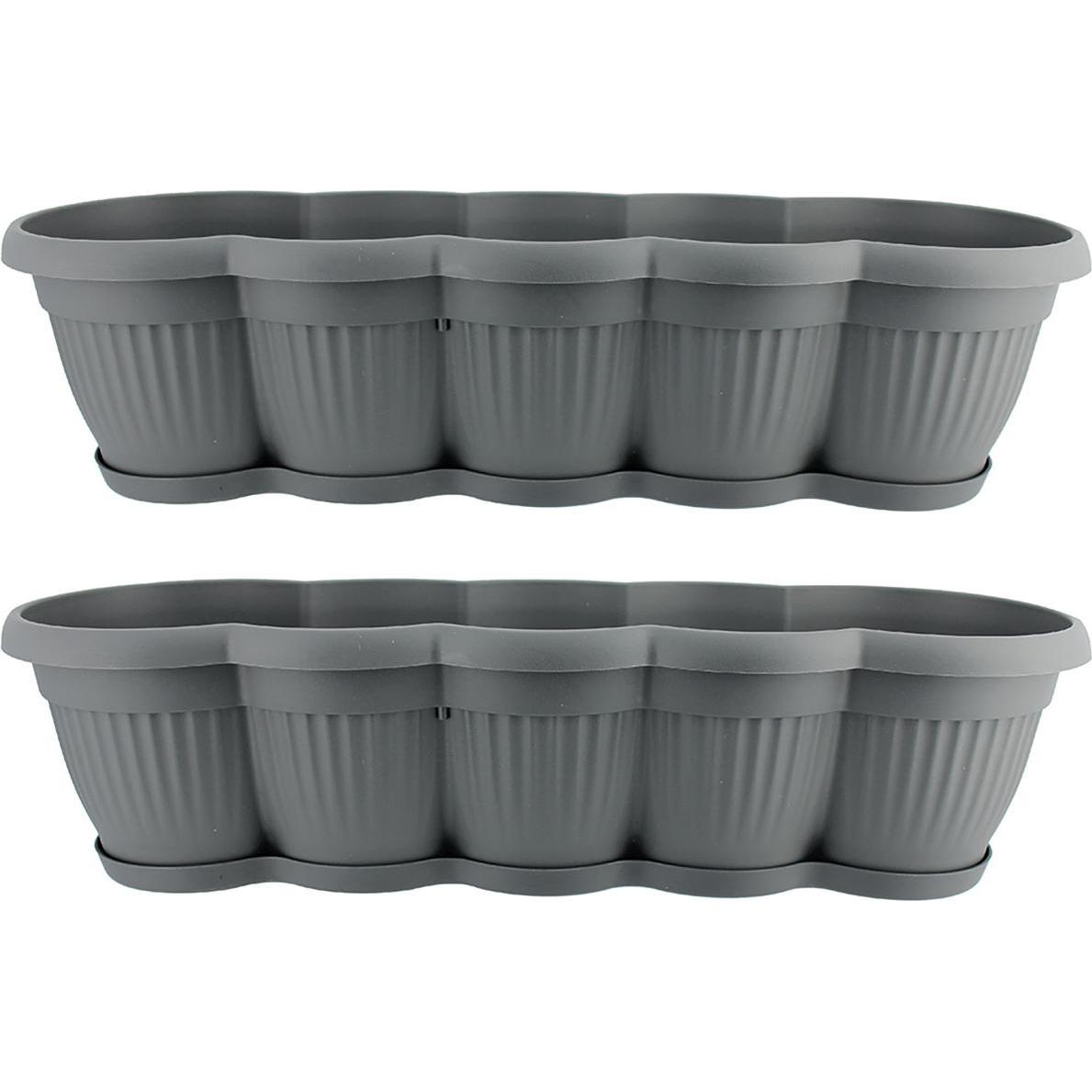 HTI-Living, Blumentopf, Blumenkasten mit Untersetzer 60 cm 2er Set Anthrazit (17 cm)