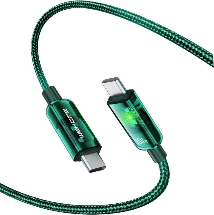 Actual product image Wekome WDC-193 Vanguard series - USB-C to USB-C super fast charging connection cable 100 W 1 m (Green) (1 m, USB 3.2 Gen 1, 100 W)