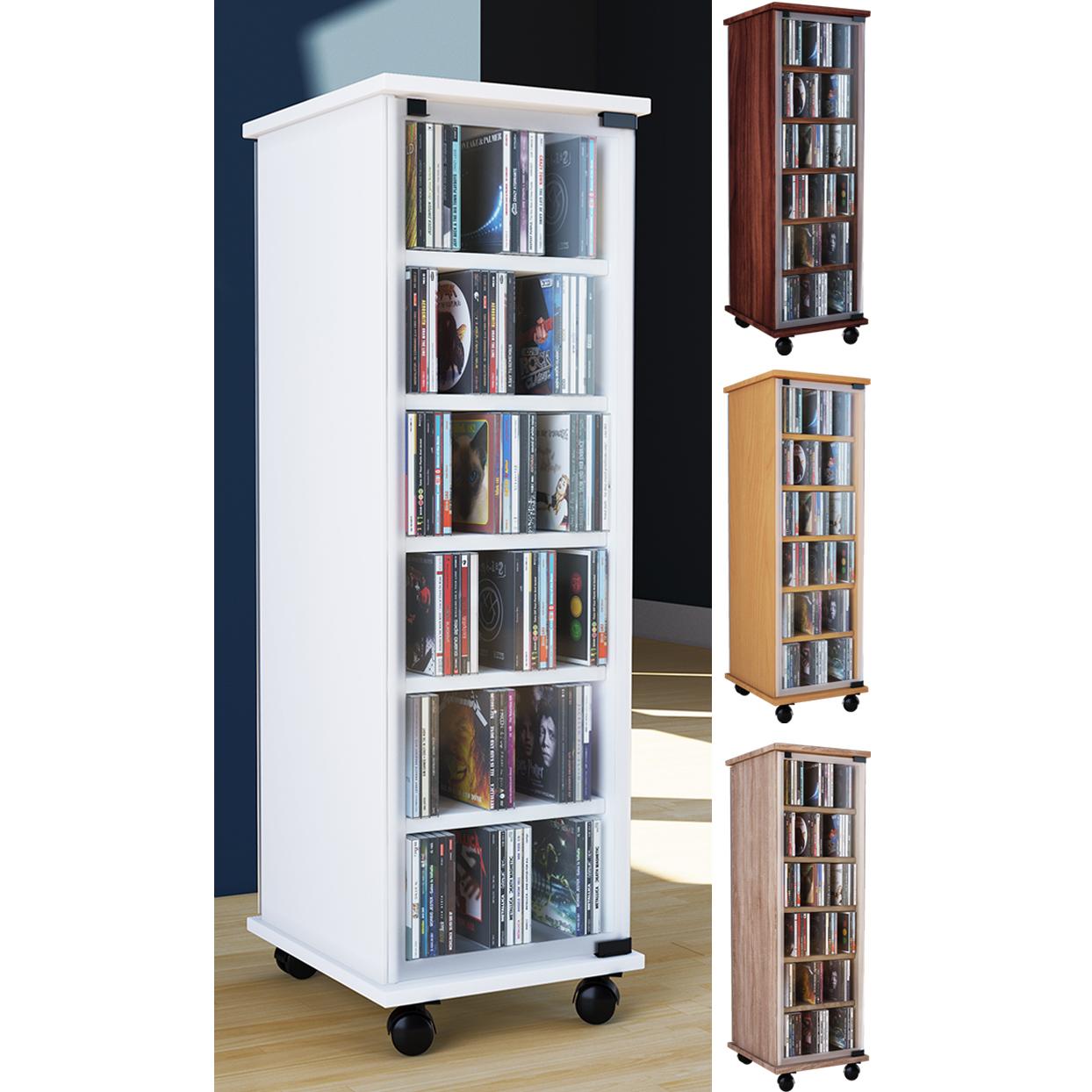 VCM, Regal, Holz CD DVD Stand Regal Valenza mit Glastür drehbar (31 x 35 x 98 cm)