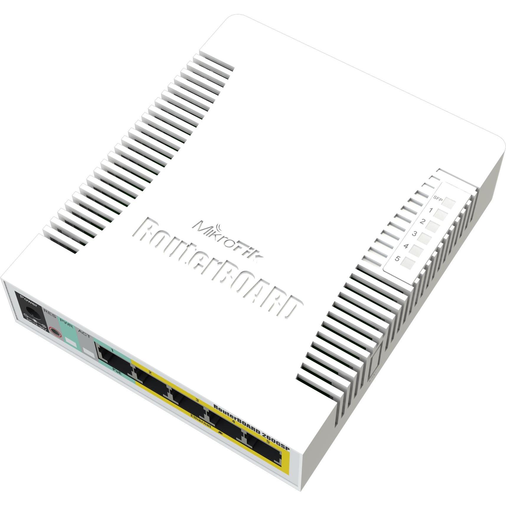 MikroTik RouterBOARD RB260GSP - Switch - gestito - 1 x 10/100/1000 + 4 x 10/100/1000 (PoE) + 1... (6 porte), Switch di rete
