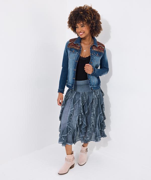 Actual product image Joe Browns Frilled Denim Look Midi Skirt (42)