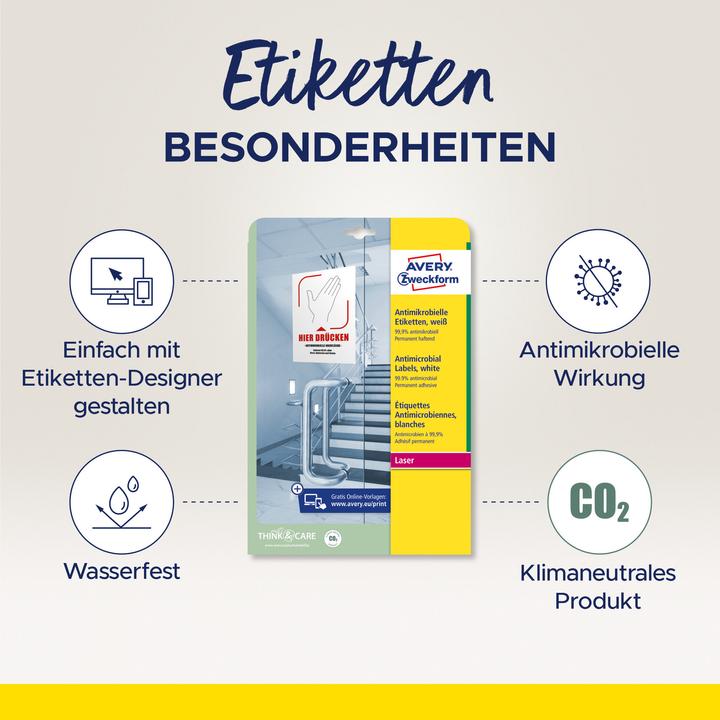 Productafbeelding Avery AVZ L8001-10 Antimicrobiële etiketten 210x297mm wit