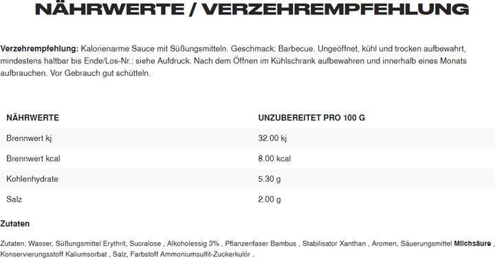 Nährwerte und Zutaten Body Attack Soja Sauce (320ml)