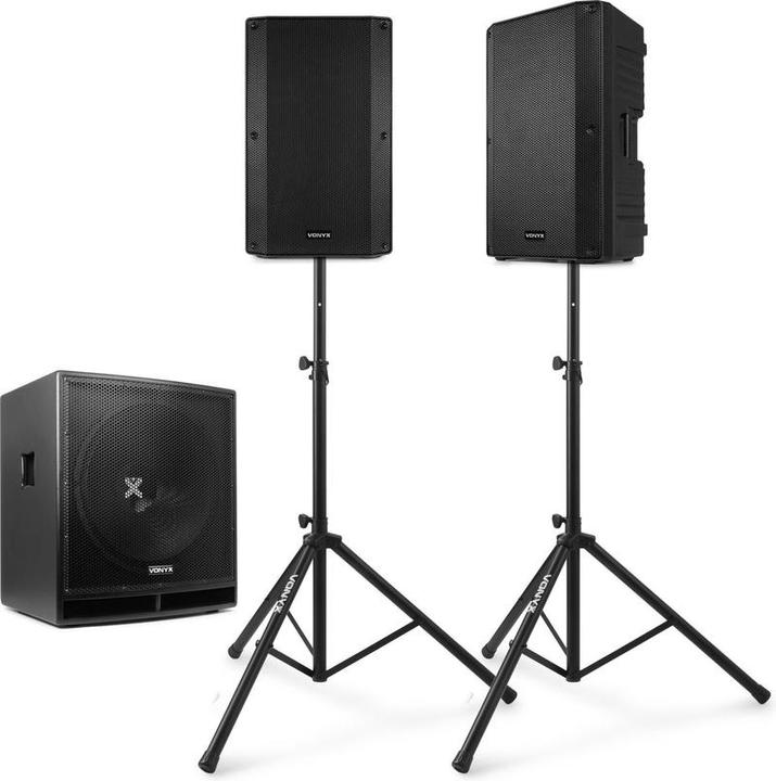 Vonyx Sound Installation - 2.1 Sound set - 15 Subwoofer, 12 tops and set of tripods - 2400W (Active)