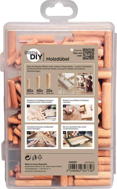 Actual product image Fischer EasyDIY Box wooden dowels (160 pcs.)