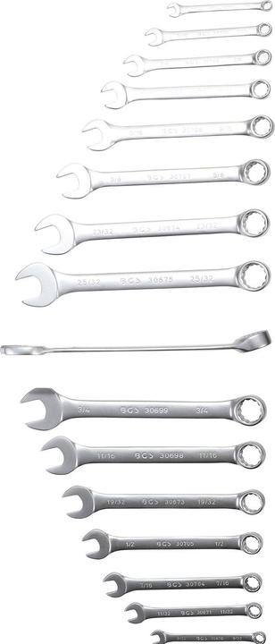Produktbild BGS Maul-Ringschlüssel-Satz (11/32", 9/16", 19/32", 5/8", 9/32", 15/16", 3/8", 5/16", 7/8", 13/16", 3/4", 1/4", 1/2", 11/16", 7/16", 1", 25/32")