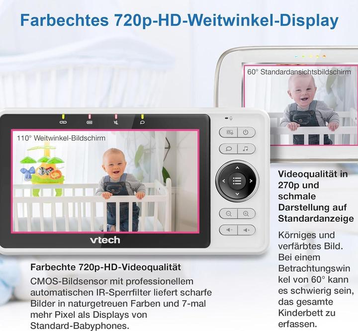 Produktbild VTech WLAN-Babyfon mit Kamera, 5 Zoll HD-Display, 1080p, App-Steuerung, iOS/Android kompatibel