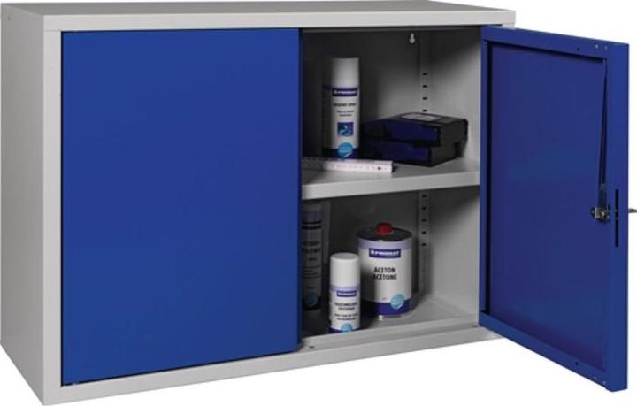 Produktbild HP Autozubehör Hängeschrank H600xB800xT300 mm Vollblech, 1 Boden Stahlblech lichtgrau, RAL 7035/enzianblau, RAL... (80 cm, 60 cm)
