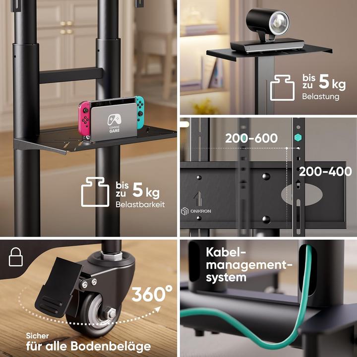 Produktbild Onkron TV-Ständer TS1571-B, für 32-75 Zoll, höhenverstellbar, rollbar (75", 60 kg)