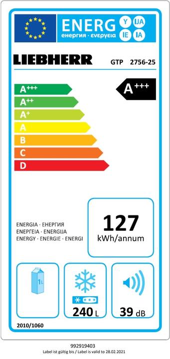 Energie-Label Liebherr Gefriertruhe GTP 2756 A++ (Freistehend, 257 l)