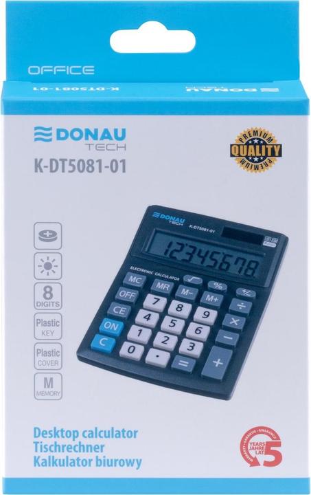 Produktbild Donau Bürorechner tech, 8-stellig, anzeige, masse 137x101x30mm, schwarz (Batterien, Solarzellen)
