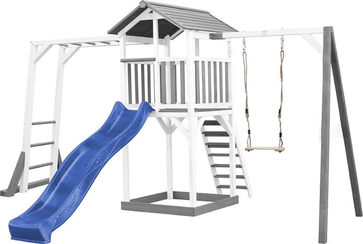 Actual product image Axi Beach Tower Play Tower with Climbing Frame and Single Swing - Blue Slide