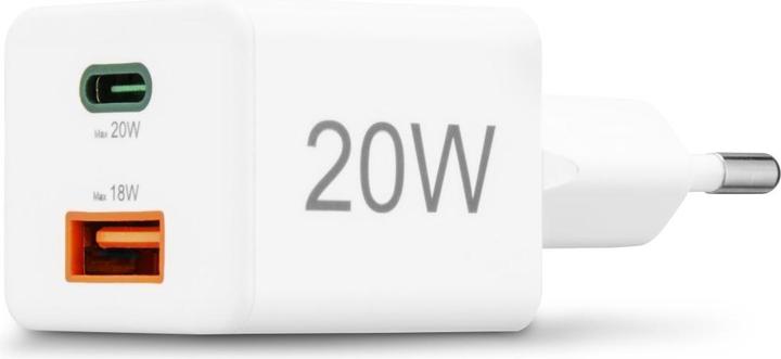 Produktbild Hama Schnellladegerät, 1*USB-C PD, 1*USB-A QC, Mini-Ladegerät, 20W, Weiss (20 W)