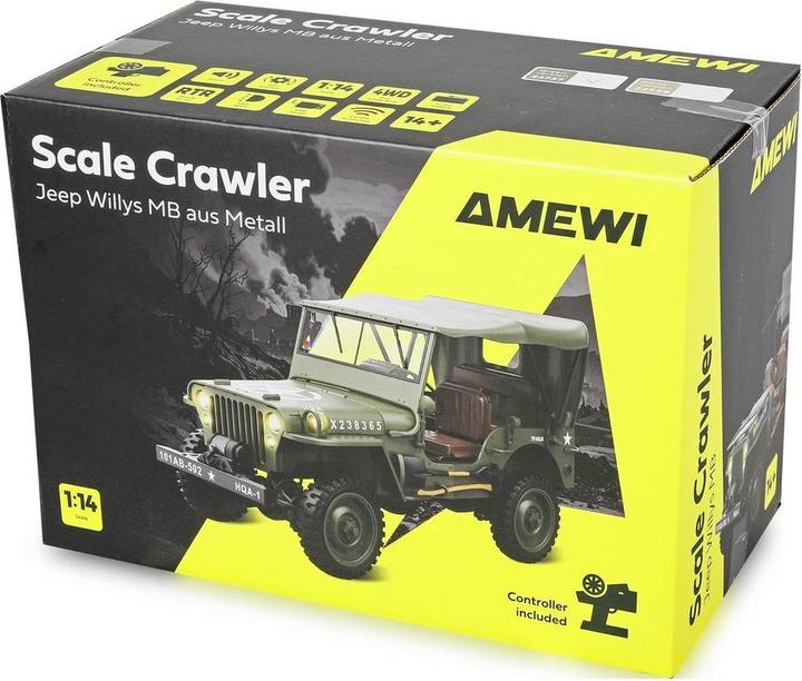 Image du produit Amewi Jeep Willys MB Scale Crawler 4WD 1:14 RTR grün (RTR Prêt à fonctionner)