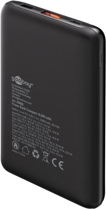 Actual product image Goobay Powerbank compact 10,000 mAh (10000 mAh, 22.50 W, 38.50 Wh)