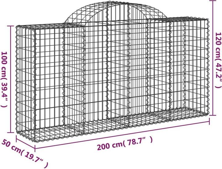 Produktbild VidaXL Gabionen mit Hochbogen 30 Stk 200x50x100/120cm Verzinktes Eisen