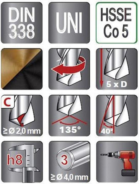 Produktbild Ruko Metall Spiralbohrer Set HSSE Co 5 19teilig DIN 338 3 Flächenschaft 1 (1.0-10 mm)