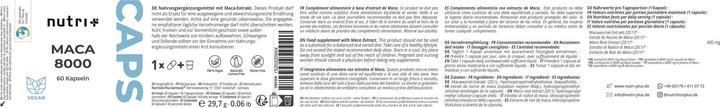 Nutritional values and ingredients Nutri+ Maca 8000 (60 pcs., Capsules, 60 ml)