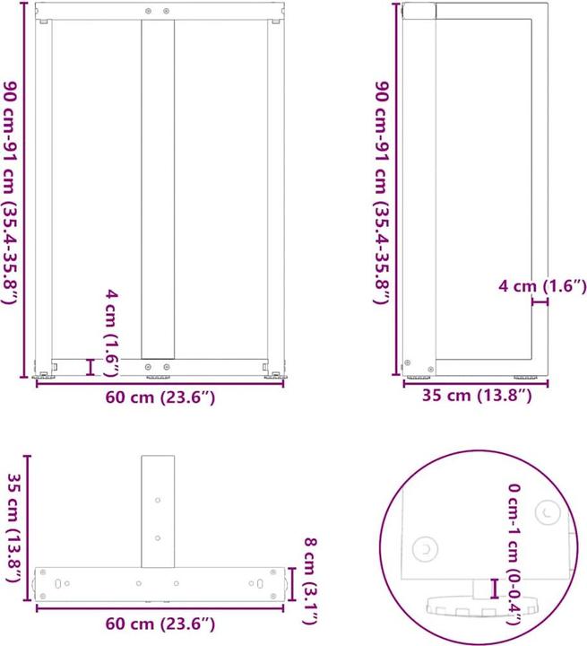 Actual product image VidaXL Bar table legs T-shape 2 pcs. White 60x35x(91-92) cm steel table leg