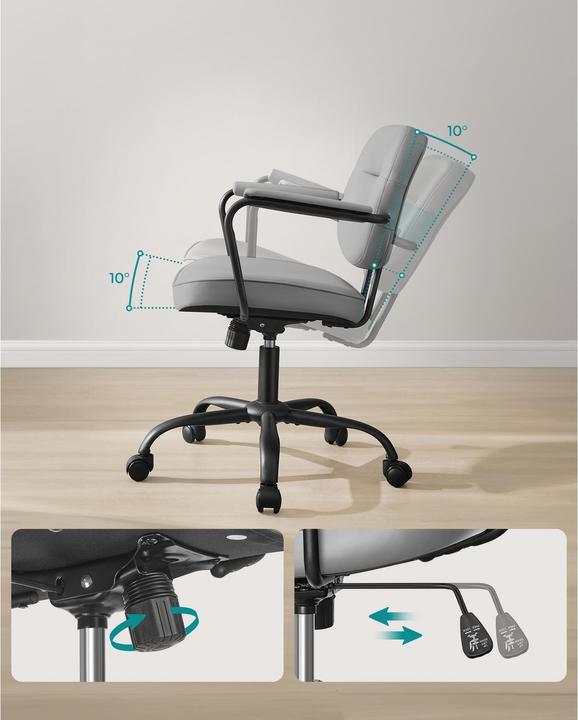 Immagine prodotto Songmics Sedia da ufficio con schienale e braccioli imbottiti, grigio (43 - 53 cm)