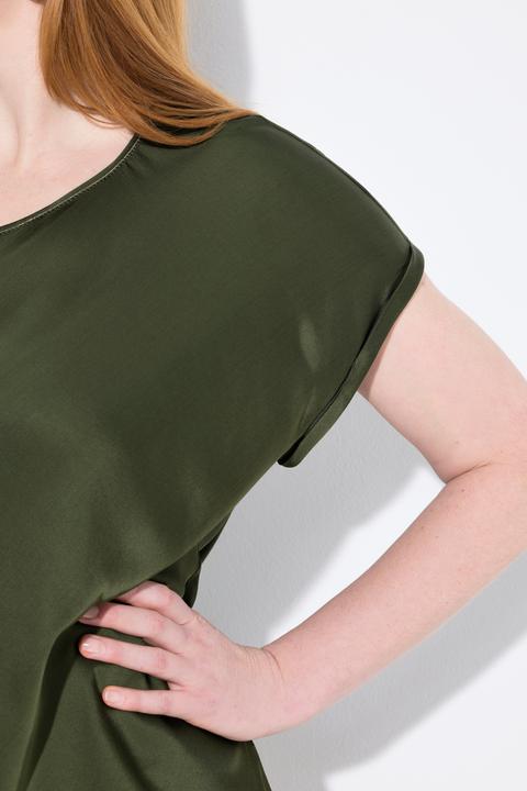 Produktbild Ulla Popken Satinblusenshirt, Classic, Rundhals mit Glitzernaht, ärmellos (50, 52)