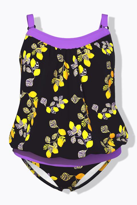 Actual product image Ulla Popken Lemon Print Elastic Hem Tankini Set (54, 56)