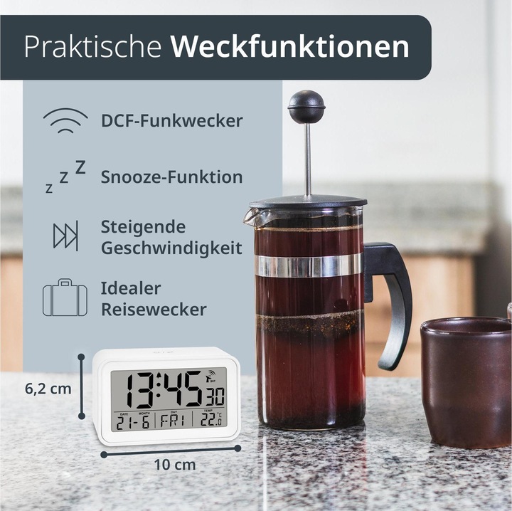 Actual product image ADE Funkwecker digital Weiss, Ausstattung