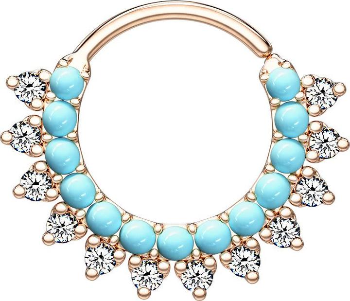 Immagine prodotto Star Piercing Anello Micro Piercing in oro rosa con pietre e cristalli turchesi (Ottone)