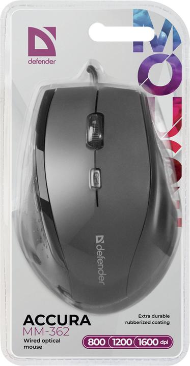 Produktbild Defender MAUS ACCURA MM-362 CZARNA OPTICAL 1600DPI 6P (Kabelgebunden)