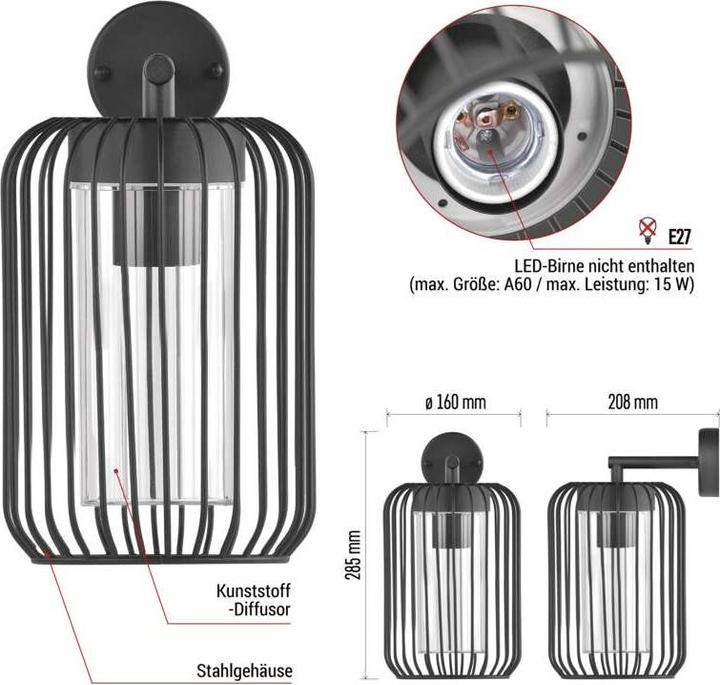 Image du produit Emos LED GARDEN LIGHT,E27,IP44,MAX 15W,WALL MOUNTED (E27, IP44)