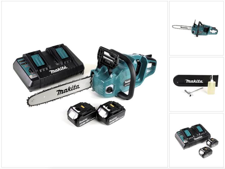 Actual product image Makita DUC 355 PT2 Motosega a batteria 36V (2x18V) Brushless 35 cm + 2x battery 5,0 Ah + (Battery chain saw)