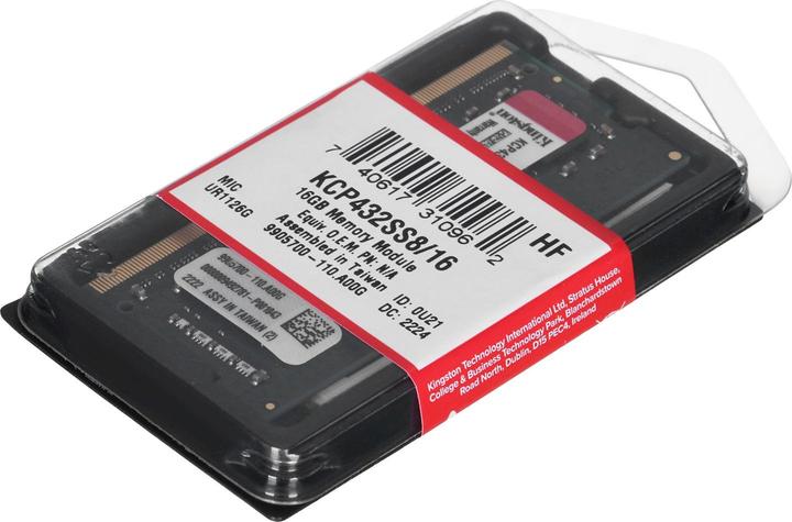 Image du produit Kingston Mémoire, DDR4 Single Rank, SODIMM (1 x 16GB, 3200 MHz, RAM DDR4, SO-DIMM)