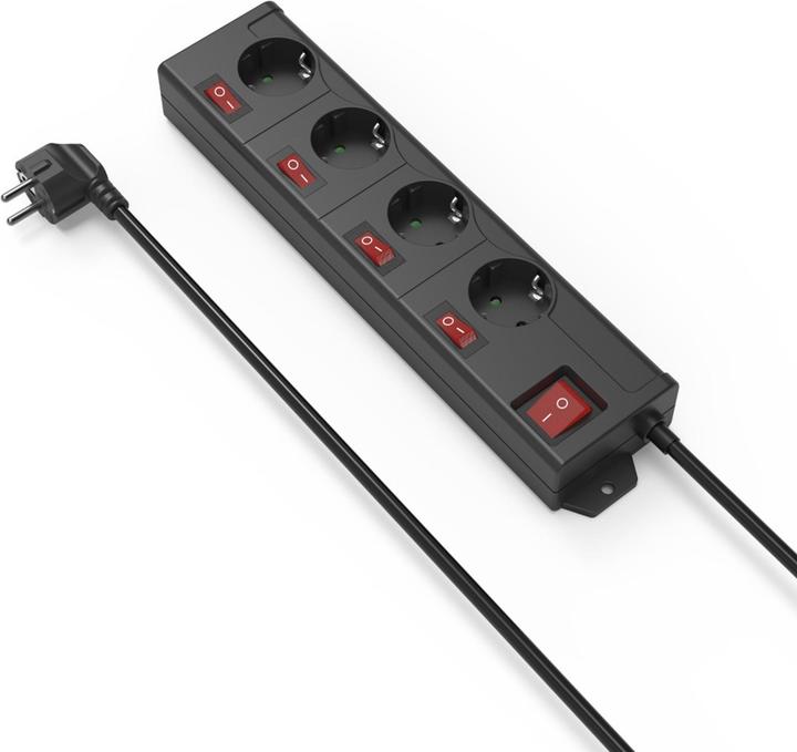 Produktbild Hama Steckdosenleiste, 4-fach, 90°, einzeln schaltbar, Wandmontage, 1,4 m, Schw. (4x, CEE 7/3, 1.40 m)