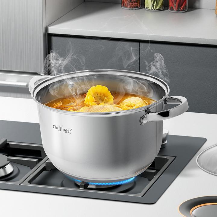 Actual product image Cheffinger Stainless steel saucepan with induction lid (28 cm, Roman pot, Stainless steel)