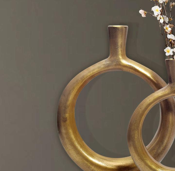 Produktbild FineBuy Vase 2er Set Blumenvase Aluminium Donut Tischvase Modern Rund Wohndeko (2x)