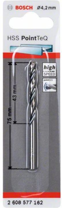 Produktbild Bosch Professional Zubehör Metallspiralbohrer HSS PointTeQ, DIN 338, 4,2 mm, 1er-Pack (4.2 mm)