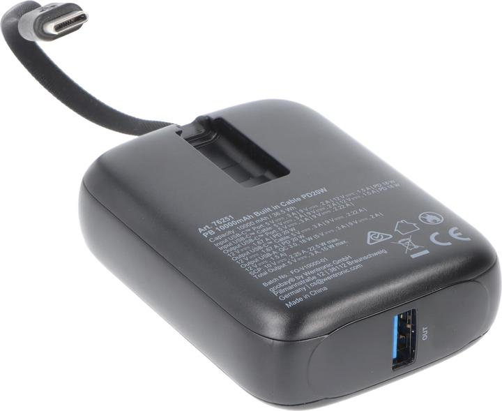 Actual product image Goobay Powerbank 10.000 mAh mit integriertem USB-C-Kabel (10000 mAh, 15 W, 37 Wh)