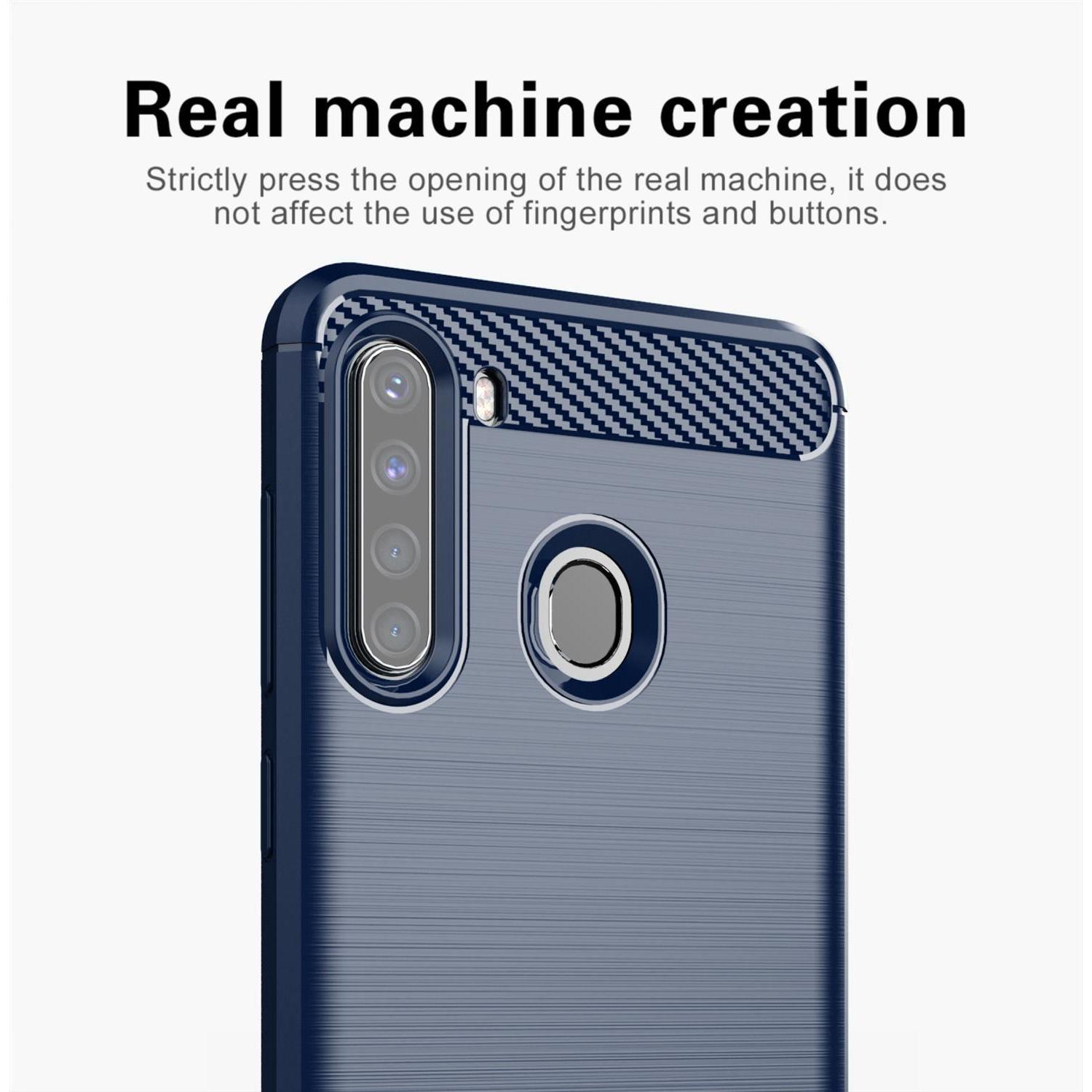 Thumbnail - Cadorabo TPU Ultra Slim carbon edelstahl Kombi Cover (Samsung Galaxy A21), Smartphone Hülle, Blau