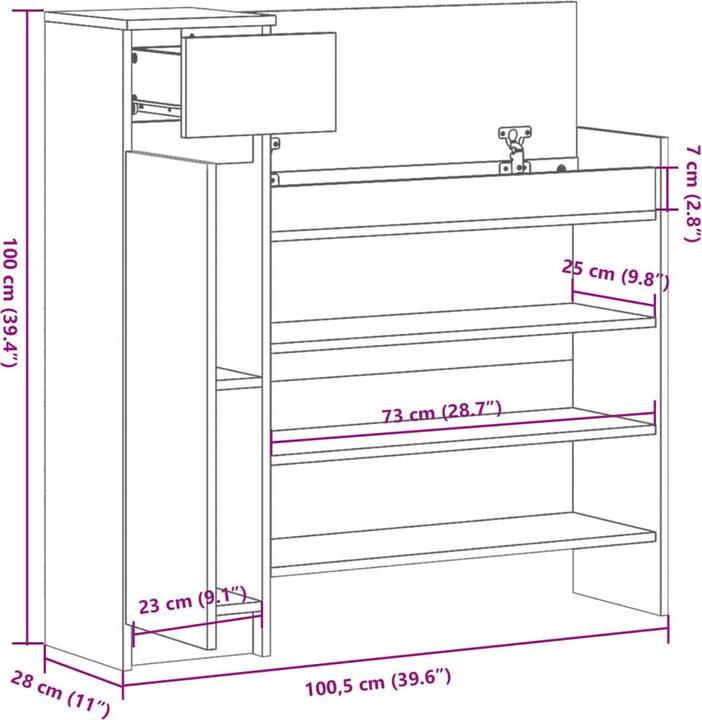 Immagine prodotto vidaXL Schuhregal (100.50 x 28 x 100 cm)