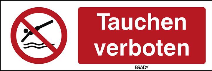 Actual product image Brady P/P052/DE335/ALU-297X105-1, ISO safety labelling - Diving prohibited